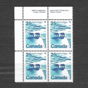 CANADA-1972,Sc#597 Pl:3, MNH, BLOCK OF 4, U.L. LANDSCAPE DEFINITIVES-POLAR BEARS