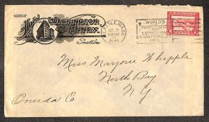 USA 402 STAMP WASHINGTON ANNEX HOTEL SEATTLE PANAMA PACIFIC EXPO COVER 1915