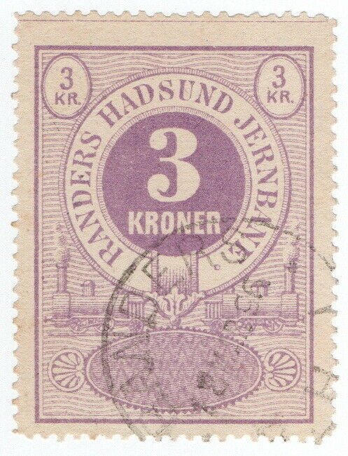 (I.B) Denmark Railway : Randers Hadsund Jernbane - Parcel Stamp 3k