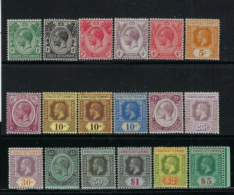 STRAITS SETTLEMENTS SCOTT #149/150/152-56/158-167 1912-23 WMK 3 PARTIAL SET-MINT