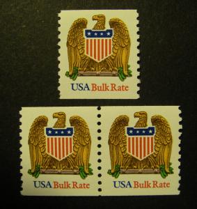 Scott 2603, 10c Eagle & Shield, Bulk Rt Pair & Single, Shiny