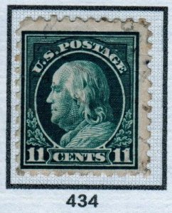 SC# 434 - (11c) - Franklin, dark green, SL, T1, Used Single