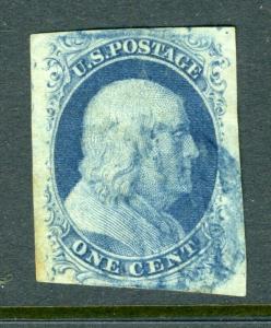 #7 1c Franklin  with Blue Cancel - cv$150.00