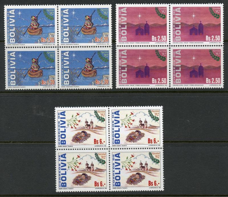 Bolivien Scott #865A-C Christmas 1992 Block von 4 Neuwertig Nh Katalog Wert