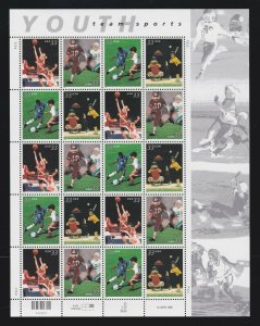 US 3399-3402 33c Youth Team Sports Mint Stamp Sheet OG NH