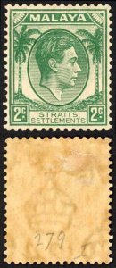 Straits Settlements SG279 KGVI 2c Green Die 1 M/M Cat 22 pounds