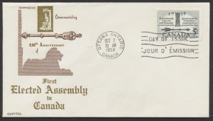 1958 #382 1st Elected Assembly FDC, Capital Cachet, Ottawa