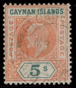 CAYMAN ISLANDS EDVII SG16, 5s salmon & green, FINE USED. Cat £350. CDS