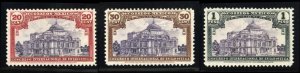 Mexico #C51-53 Cat$83, 1933 Palace of Fine Arts, set of three, hinge remnants