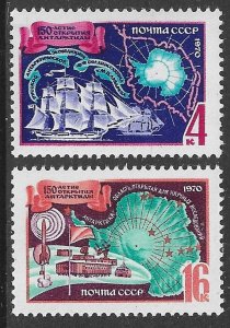 RUSSIA USSR 1970 Antarctic Expedition Anniversary Set Sc 3699-3700 MNH