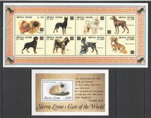 A0096 SIERRA LEONE CATS DOGS FAUNA DOMESTIC ANIMALS PETS YEAR OF DOG KB+BL MNH