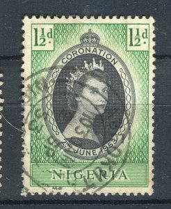 NIGERIA; 1953 early QEII Coronation issue fine used value fine Postmark