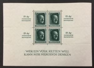 (BJ Stamps) GERMANY, B104. 1937 Souvenir Sheet of 4.  FVF, OG, MNH. CV $250.00.