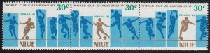 Niue 1981 MNH Sc #343 Strip of 3 30c Soccer players World Cup 82