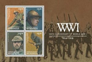 Micronesia 2014 - World War l Soldiers - Sheet of 4 Stamps - Scott #1050 - MNH