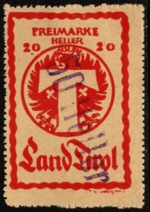 1919 Austria Local Issue Tirol State 50/20 Heller Packet Control Stamp Unused