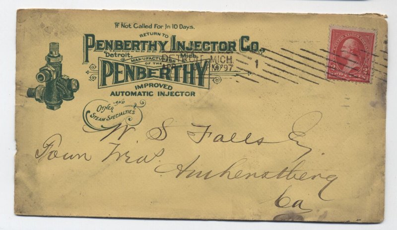 1897 Detroit MI Denberthy Injector Co ad cover to Canada [SR.34]