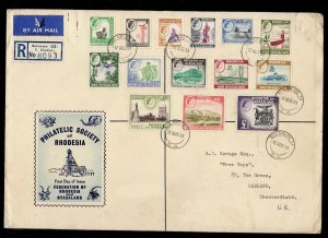 RHODESIA & NYASALAND SG18-31 1959 defins set on illustr & reg FDC, VFU. Cat £85+