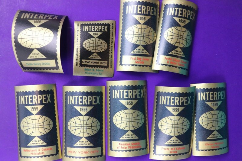 INTERPEX 1960 NYC NY Philatelic Souvenir Label ad set dealer society club FDC