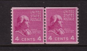 1939 Madison 4c PREXY COIL Sc 843 MNH line pair, fresh OG (5A