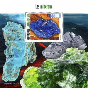 Central Africa - 2020 Minerals, Azurite - Stamp Souvenir Sheet - CA200611b