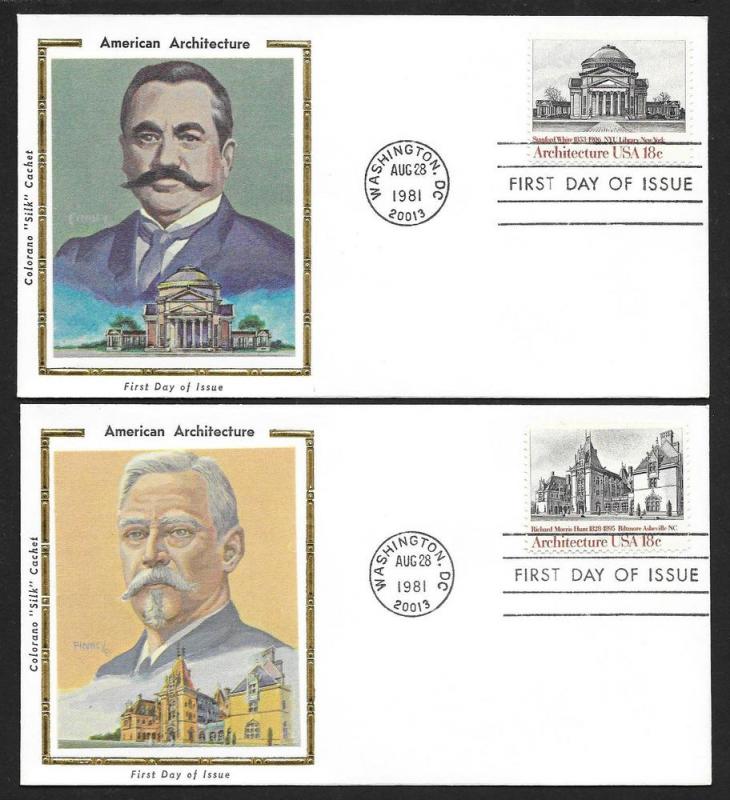 UNITED STATES FDCs (4) 18¢  Architecture 1981 Colorano