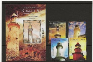 Malaysia 2004 Lighthouses set of 4 + miniature sheet sg.1181-5    MNH