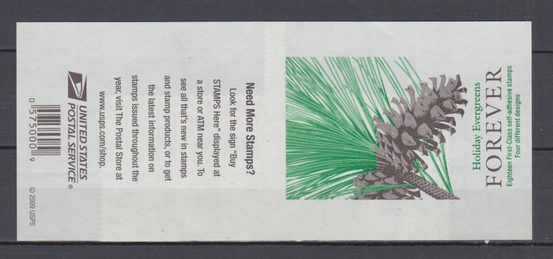 (G-F) ​USA Sc#4482-85 Holiday Evergreens  ATM Booklet of 18 Forever MNH