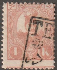 Persian stamp, Scott# 78, used, perf 13.5 x 13.5, hinged, gum, misperf, postmark