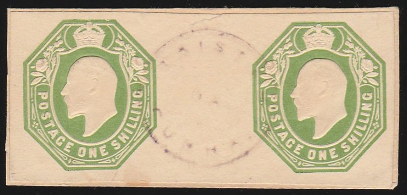 TRISTAN DA CUNHA : 1908 Precursor use of GB KEVII 1/- postal stationery cut-out.