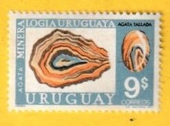 URUGUAY SCOTT#829 1972 $9 AGATE GEMSTONE - MH
