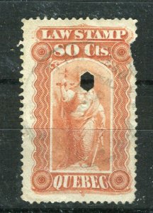 CANADA; 1870s classic Quebec Law Stamp issue used 80c. value