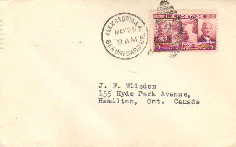 United States Louisiana Beauregard Br. Alexandria 1940 numeral duplex  DPO  3...