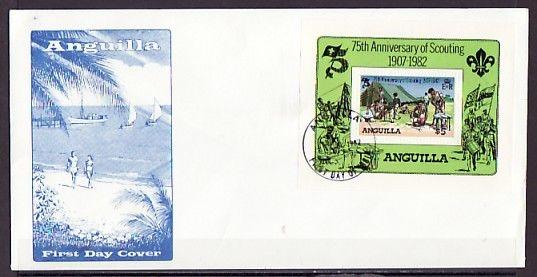 Anguilla, Scott cat. 506. 75th Scout Anniversary s/sheet on a First day cover