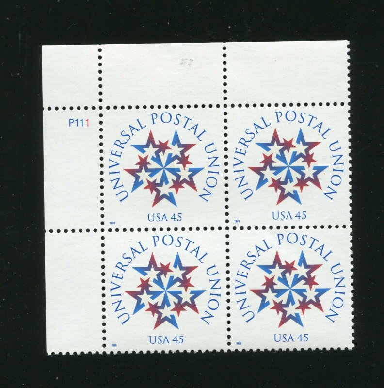 3332 Universal Postal Union Plate Block of 4 45¢ Stamps