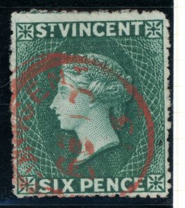 St. Vincent 1873 British Colony QV 6p Blue Green Wmk Star SG #19b VFU M412