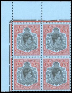Bermuda #124 Cat$58+ (for hinged), 1938 2sh6p red and black, corner margin bl...