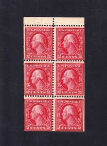 Scott #406a 2c Washington Booklet Pane of 6, Mint OG Hinged