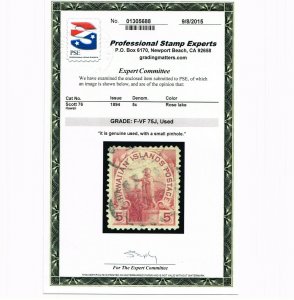 GENUINE HAWAII SCOTT #76 USED 1894 ROSE LAKE PSE CERT GRADED F-VF 75J JUMBO