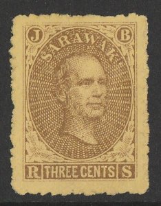 SARAWAK 1869 Brooke 3c brown on yellow.