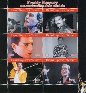 Queen Freddie Mercury Stamps Chad 2021 MNH Music Memorial Celebrities 6v M/S