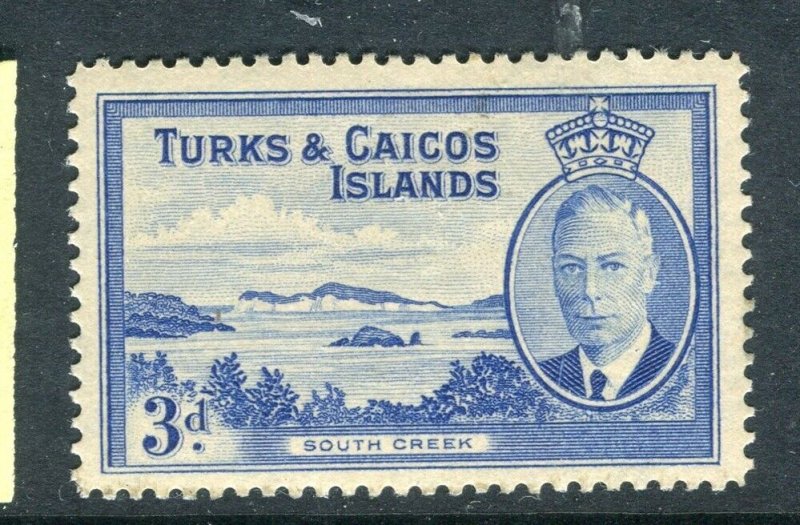 TURKS CAICOS; 1950s early GVI pictorial issue Mint hinged Shade of 3d. value