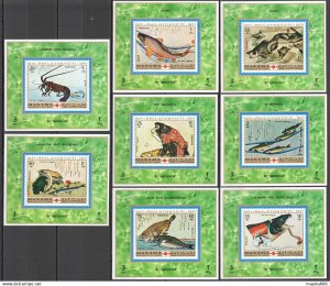 1971 Manama Fishes Marine Life Art Philatokyo Michel #456-63 40 Eu 8Bl ** Ar059