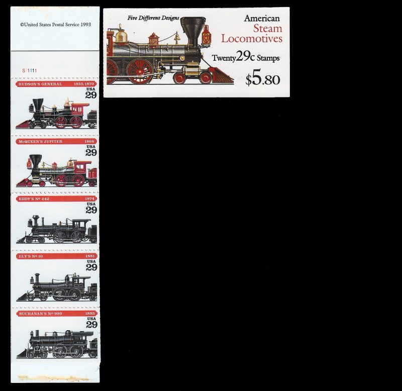 Scott # BK216 2843a, 2843/47  29 Cent USPS Steam Locomotives Booklet of 20