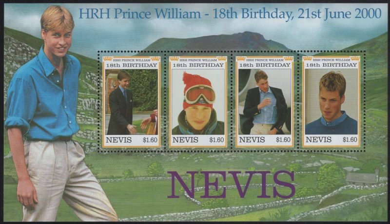 Nevis 2000 MNH Sc 1220 $1.60 Prince William 18th Birthday Sheet of 4