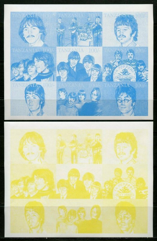 TANZANIA THE BEATLES  PROGRESSIVE COLOR PROOF SET OF SHEETS MINT NH