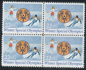 1985 Winter Special Olympics Block of 4 22c Postage Stamps, Sc#2142, MNH, OG