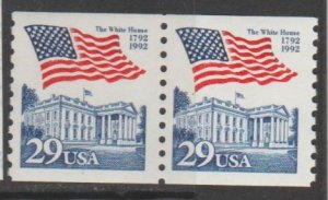 U.S. Scott #2609 The White House 1792-1992 Coil Stamps - Mint NH Pair