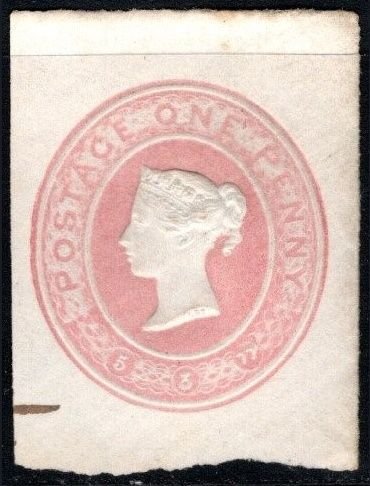 1877 Great Britain Cut Square 1 Penny Queen Victoria Stationery Laid Paper