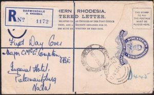 SOUTHERN RHODESIA 1953 GVI 6d Reg cover - Rhodes set on reverse FDC........B3545